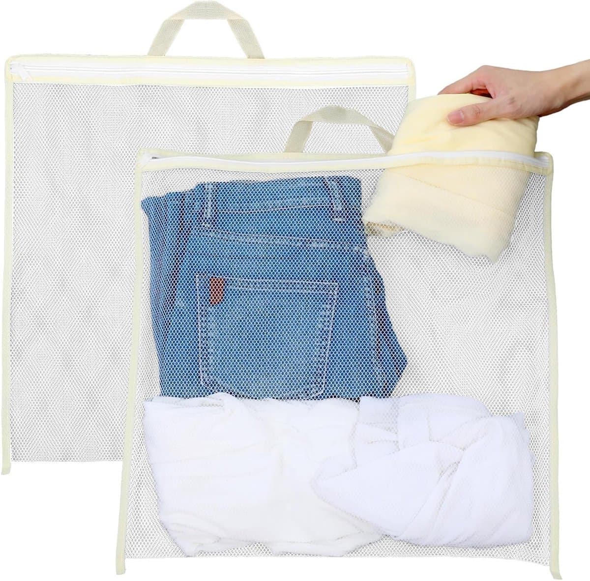 Grote Mesh Waszakken voor Wasmachine - 2 Stuks Delicate Lingerie Waszakken 45x45cm, Duurzaam en Zacht met Rits Sluiting voor Bescherming van Kleding — afbeelding 1