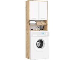 AKORD Washing machine conversion cabinet FIN 64 cm | with 2 doors | hanging washing machine cabinet | top unit | conversion cabinet | W 64 x H 180 x D 30 cm | weight 29.5 kg | Artisan Oak | White