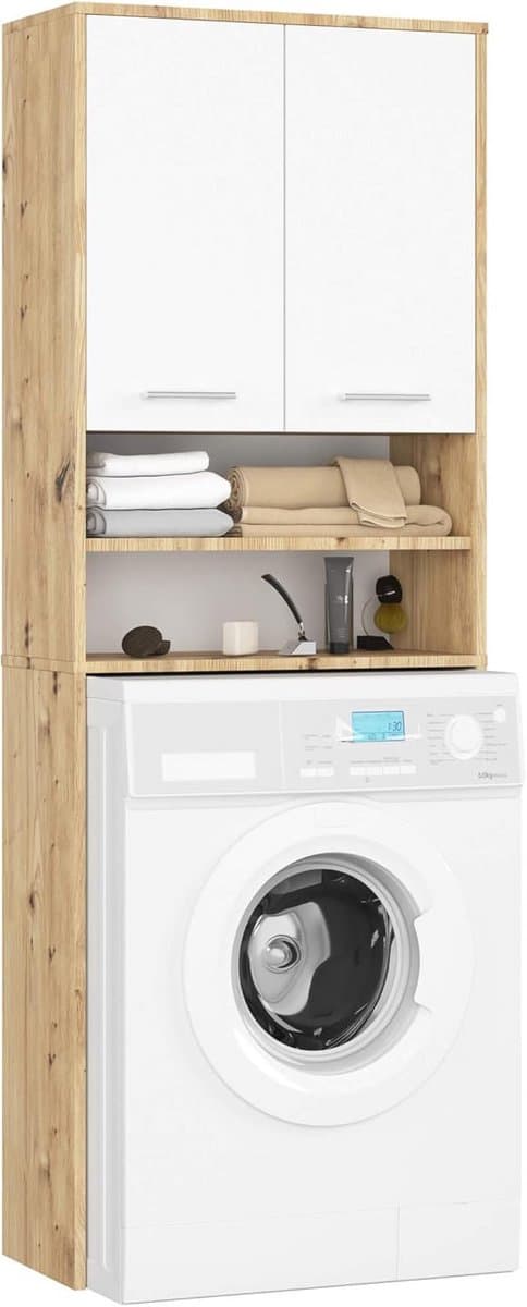 AKORD Washing machine conversion cabinet FIN 64 cm | with 2 doors | hanging washing machine cabinet | top unit | conversion cabinet | W 64 x H 180 x D 30 cm | weight 29.5 kg | Artisan Oak | White — afbeelding 1
