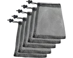 Mesh Zakjes - Net Tassen - Spullen Opbergen - Verstelbaar Trekkoord - 5 stuks 100x145mm - Zwart