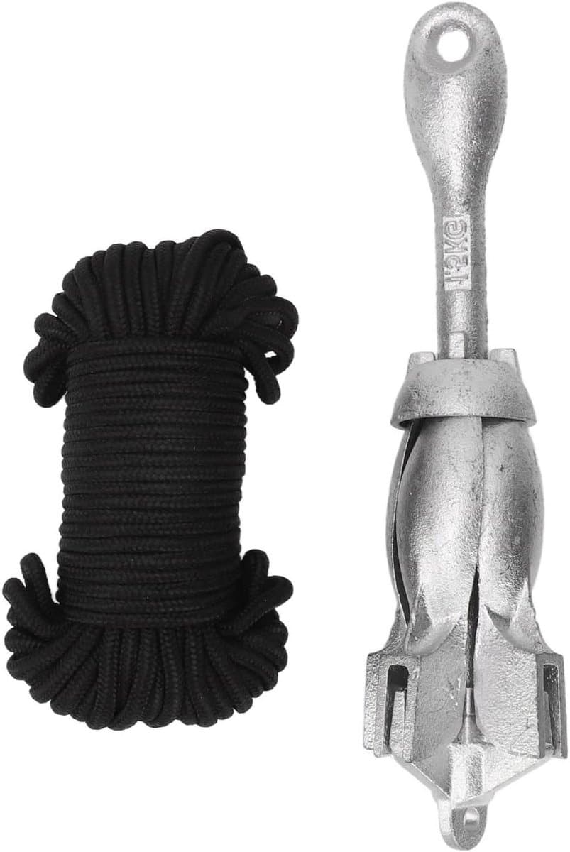 Opvouwbaar Bootanker - Koolstofstaal Anker - Stabiliteit Op Water - Inclusief 20 Meter Touw - 15 Kg - Zwart — afbeelding 1