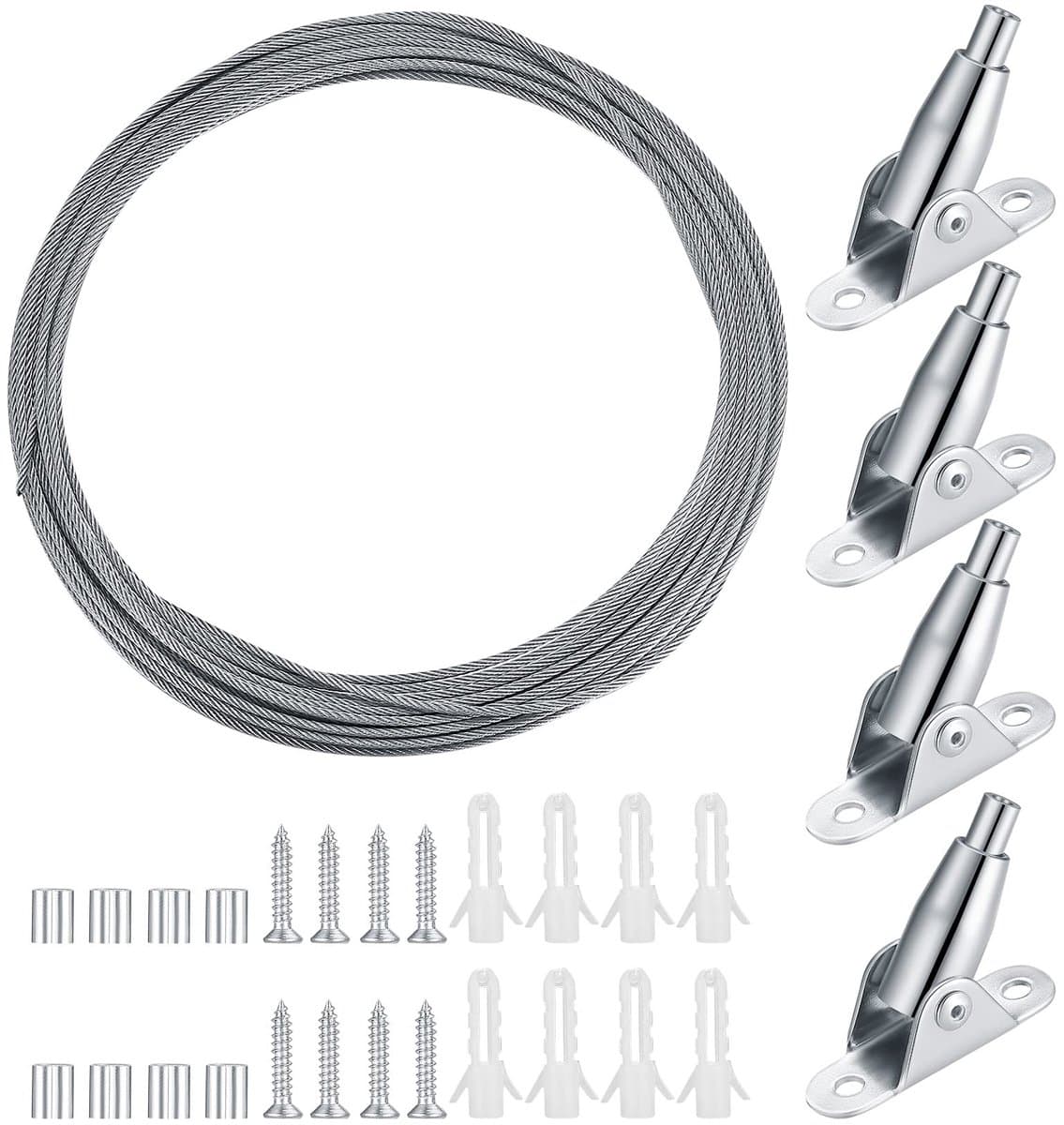 Dailygoods- Staalkabel 10 meter - Verstelbaar 2 mm - Spanslot - Montageklem - Beweegbare ijzeren klinknagels - Roestvrij staal - Kabelset — afbeelding 1