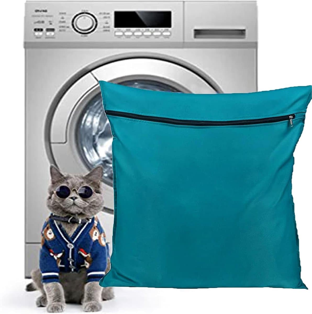 Waszakken voor huisdieren - 60x70cm - Laundry bag - Waszakken - Met Rits - Bescherm je Wasgoed en Wasmachine - voor honden en katten - blauw — afbeelding 1