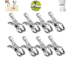 8 stuks - roestvrijstalen kledingclips - Wasknijpers - Winddichte clips van roestvrij staal - zeilclips - Gordijnclips - voor dekbedden - lakens - kleding - 14cm - Zilver - Sterk en duurzaam