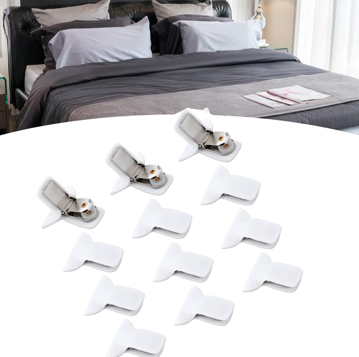 Dekbedclips - 12 stuks - Dekbed klemmen - Deken Clips - herbruikbaar - Anti-Schuif Bed Clips - Voorkom dat beddengoedaccessoires verschuiven - de deken binnenin te houden - wit — afbeelding 1