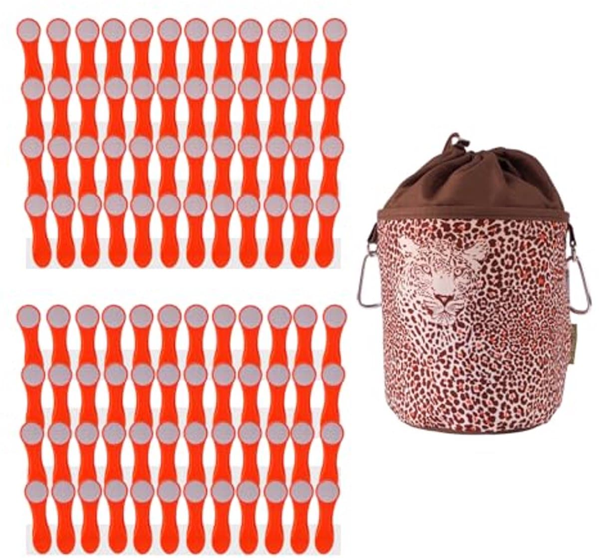 96 Wasknijpers met RVS veer en zachte grip, inclusief wasknijpertas - Leopard Bruin — afbeelding 1
