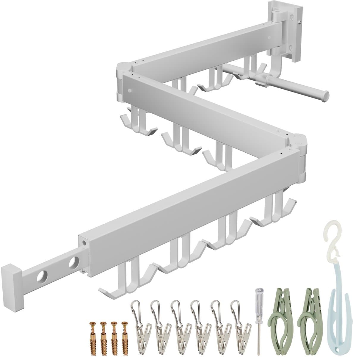wanddroogrek inklapbaar - draaibaar - met accessoires - wit — afbeelding 1