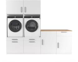 Wasophoogte® Wasmachine Kast Chicago - Wasmachine verhoger - Wasmachine ombouw - 700(D)*2530(B)*2110(H) mm - Wit