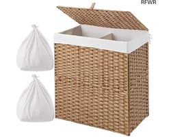 RFWR® Dubbele Wasmand met Deksel - Rieten Wasmand voor Badkamer en Slaapkamer