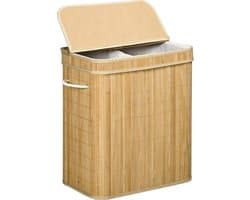4goodz Wasmand Bamboe met Deksel 2 Vakken 90 Liter - Bruin