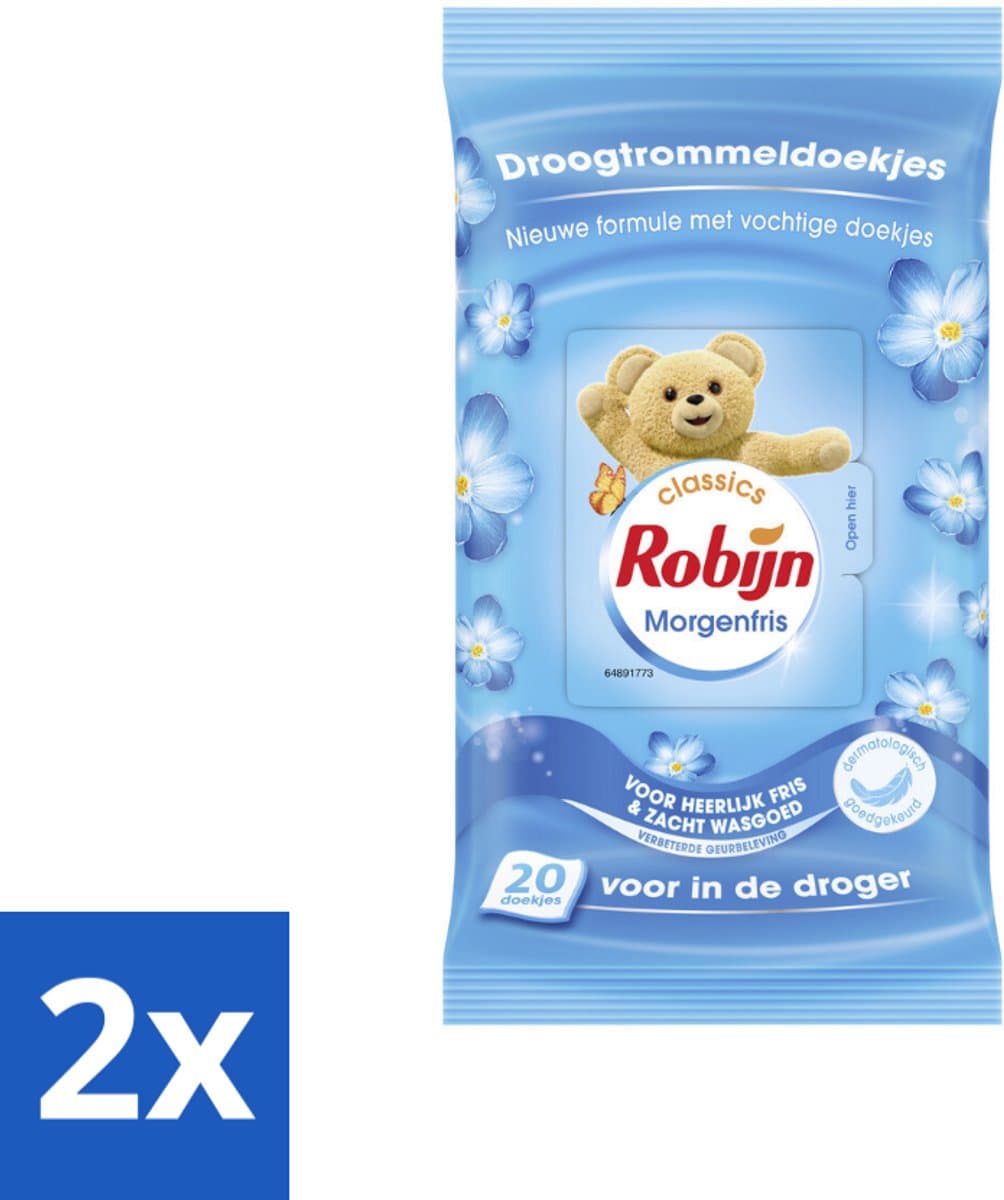 2 x Robijn - Morgenfris - Droogtrommeldoekjes - 20 Doekjes - Droogtrommeldoekjes - Wasdroger - Frisse Geur - Zachte Kleding - Kreukvrij — afbeelding 1