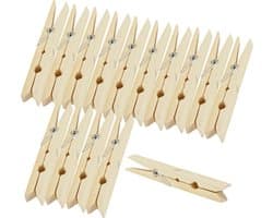 Wasknijpers Bamboe - Klemmen Decoratief - Was Ophangen Knutselen - Sterke Metalen Veer - 6 cm 24 Stuks - Natuurlijk