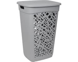 EDA Wasmand/wasbox met deksel - grijs - 60 liter - kunststof - L43 x B36 x H63 cm - Wasmanden/wasboxen