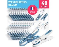 Wasknijpers Bloem - Set van 48 Stuks in Blauw en Wit - Premium Kwaliteit voor Binnen en Buiten
