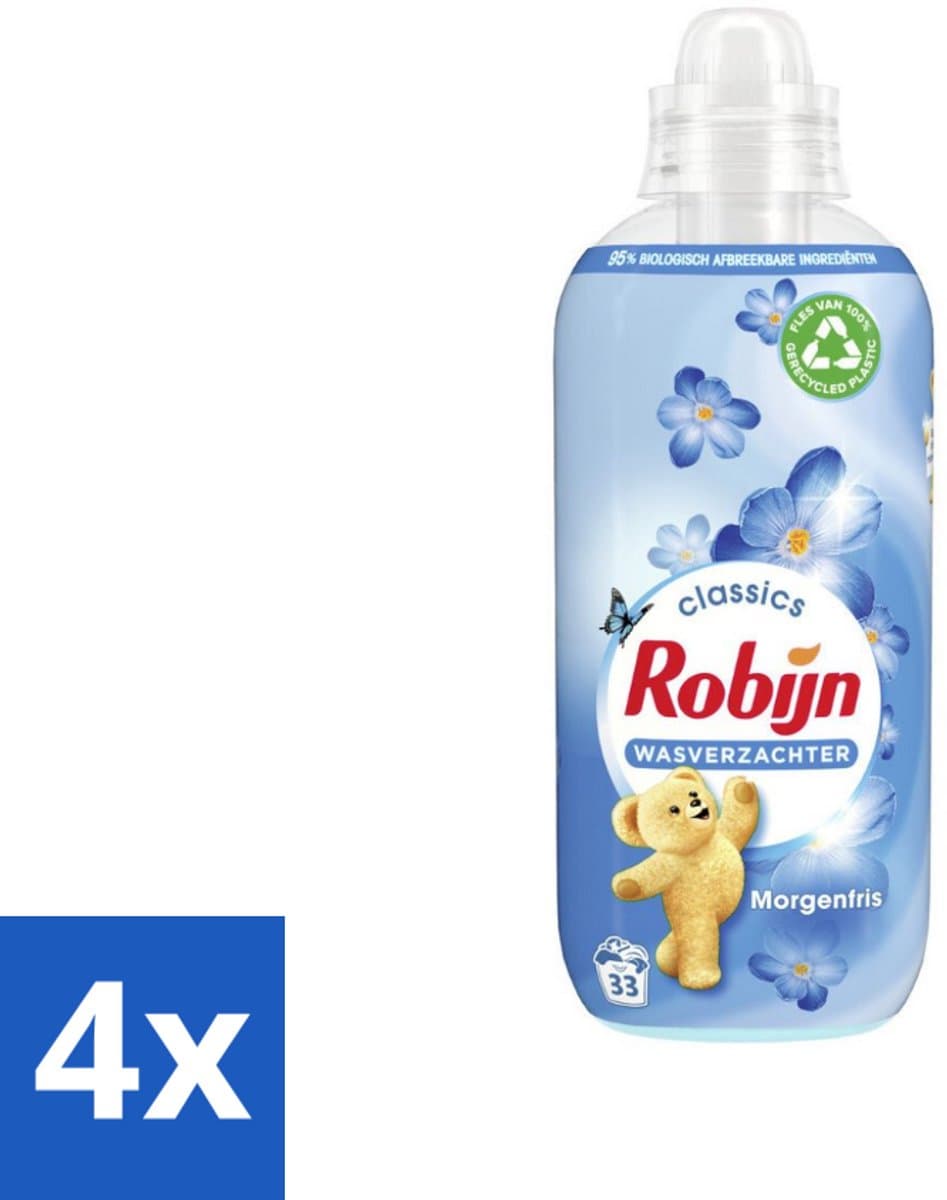 Robijn - Morgenfris - Wasverzachter - Frisse Geur - 33 Wasbeurten - 825 ml - Voordeelverpakking - 4 stuks — afbeelding 1