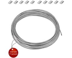 Roestvrijstalen Draadkabel - 20 meter - 3 mm diameter - Kabeldraad - met klemmen - voor wasgoed, lichtkettingen en decoratie