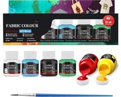Paint, textielverf, wasbare stofverf voor kleding, T-shirt, jeans, stof, canvas, glas, crème, hout (6 kleuren)