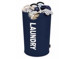 BOTC Wasmand - Waszak - Laundry basket - Wassorteerder - 38x63 cm - waszak vouwbaar - draagbaar wasbox - Donkerblauw