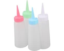 4 Stuks Delige Transparante Haarverf Knijpfles met Schaalverdeling Hervulbare Plastic Applicator Flessen in Blauw Wit Roze Groen voor Nauwkeurige Kleurmix Shampoo Dispenser Thuis