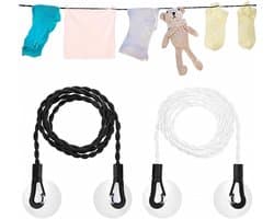 2 x reiswasrek, uittrekbaar, 1,5 m, nylon, verstelbaar, draagbaar, voor kamperen, reizen en outdoor (wit en zwart)