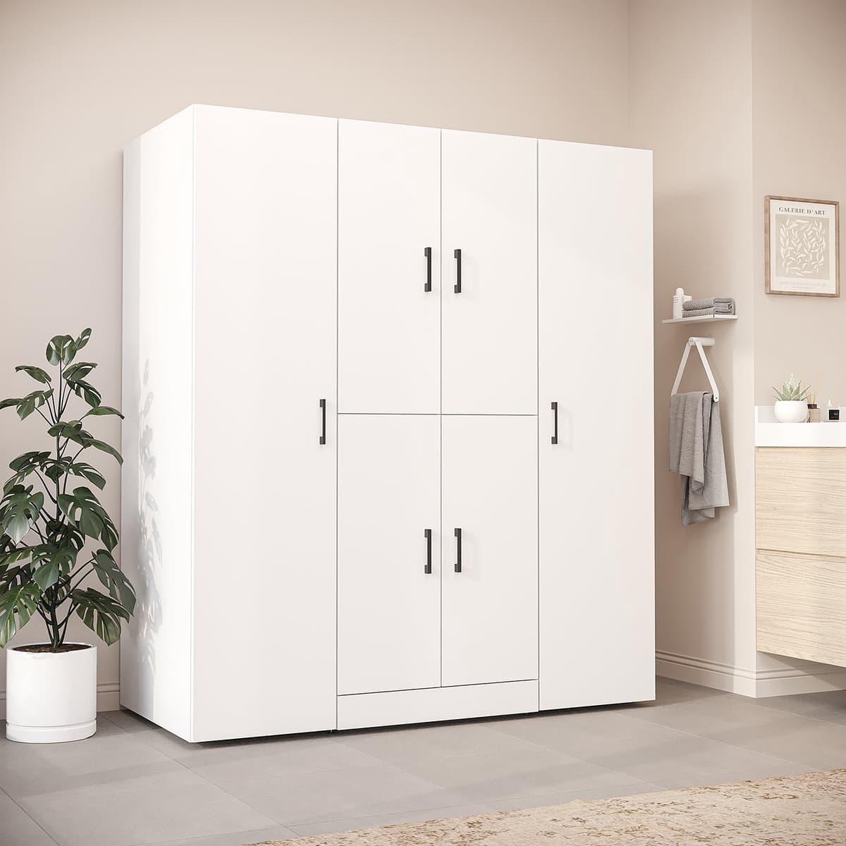 Roomart DORA-I Wasmachine Ombouwkast 160x186 cm - voor 2 Apparaten, 2 Hoge Kasten - Wit — afbeelding 1