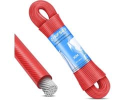 SnelShoppen - 30 m Waslijn Buiten met Stalen Kern, Robuuste Kledinglijn, Draagkracht 220 kg, Roestvrij, Waterdicht, Tuin, Rood, 4 mm Diameter