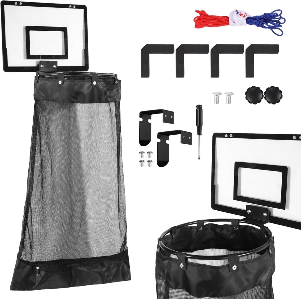 KZQ rood Hangende Wasmand Met Basketbalring En Rits Voor Aan De Deur - Verwijderbare Basketbalring, Ideaal Voor Badkamer En Kinderkamer — afbeelding 1