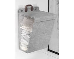 Opvouwbare wasmand met deksel en handvat, ophangbaar, ademende wasmand, grijs.