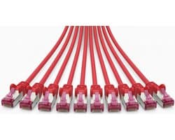 CAT6a netwerkkabel 1 m - rood - verpakking van 10 stuks | S/FTP PiMF | GHMT gecertificeerd | 10 Gbps | 500 MHz | koper | halogeenvrij | RJ45 patchkabel