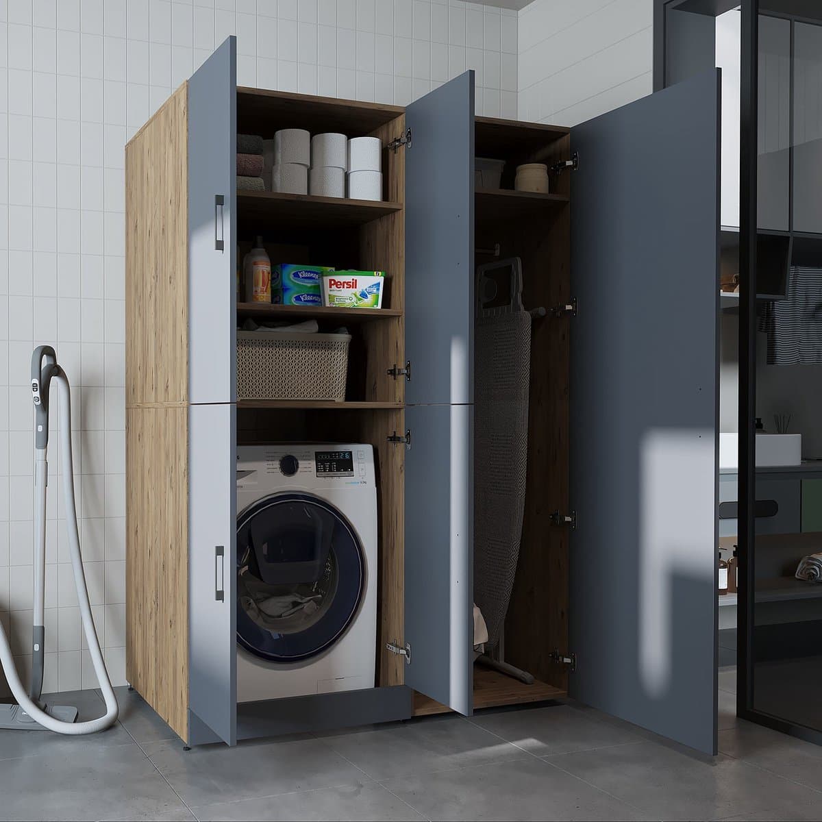 Roomart DORA-II Wasmachine Ombouwkast 130x186 cm - Antraciet Eiken — afbeelding 1