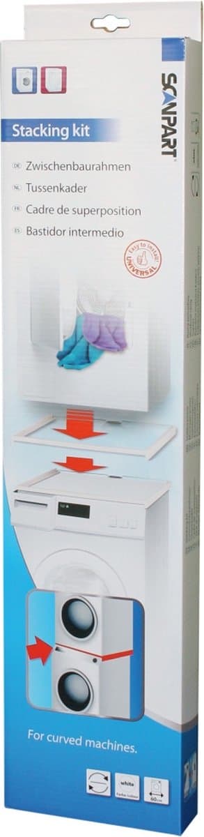 Scanpart tussenstuk voor wasmachine en droger - Geschikt voor AEG Bosch LG Miele Samsung Siemens Zanussi Whirlpool - Stapelkit - Compacte verpakking - Universeel — afbeelding 1