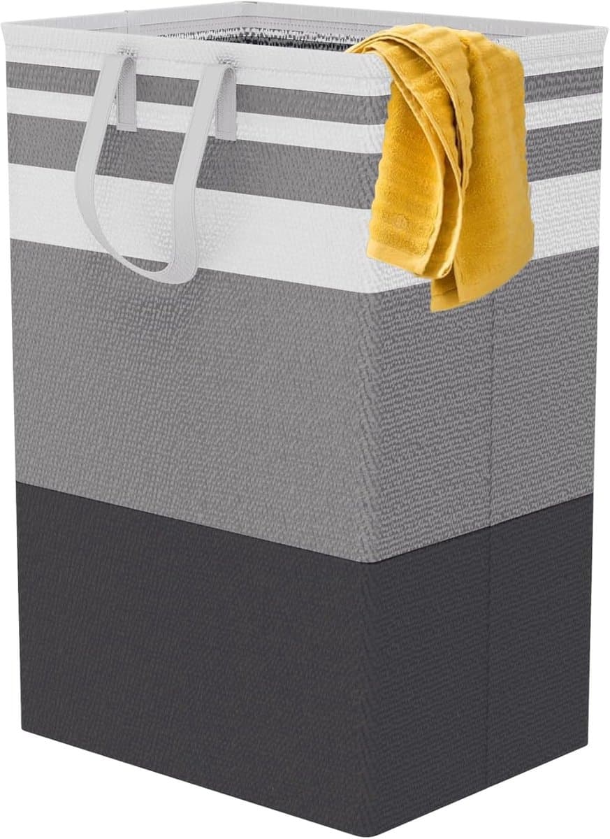 Wasmand met grote capaciteit van 75 liter en handvat - Waterdichte wasmand voor de slaapkamer - Vrijstaande hoge waterdichte wasmand - Geschikt voor slaapkamer, badkamer, slaapzaal, speelgoedopslag (gestreepte versie - 1 x 75 liter) — afbeelding 1