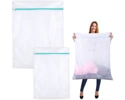 2 x Grote wasnet 60 x 80 cm + 90 x 110 cm Stevige polyester waszak met ritssluiting voor Jas Jurk - Beddengoed - Deken Laken - Quilt Tapijt - Gordijnen - Donsjack - Reisorganisator (wit)|Cyslmuk® — afbeelding 1