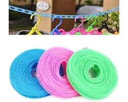 3 stuks Waslijn - Waslijndraad - Drooglijnen - Wasdraad - 5M - Winddichte antislip waslijn - Campingaccessoires - Outdoor - Draagbaar Droogtouw voor outdoor, camping, reizen, hanger of thuisgebruik