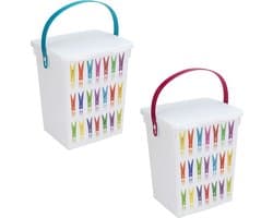 2x Wasknijper bewaarboxen roze en turquoise hengsel 5 liter 23 x 18 cm - huishoud - opbergers - Wasknijperboxen/wasknijperdozen