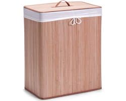 Zeller Luxe dubbele wasmand van bamboe hout - 52 x 32 x 63 cm - Wasgoedmanden/wasmanden - 104 liter