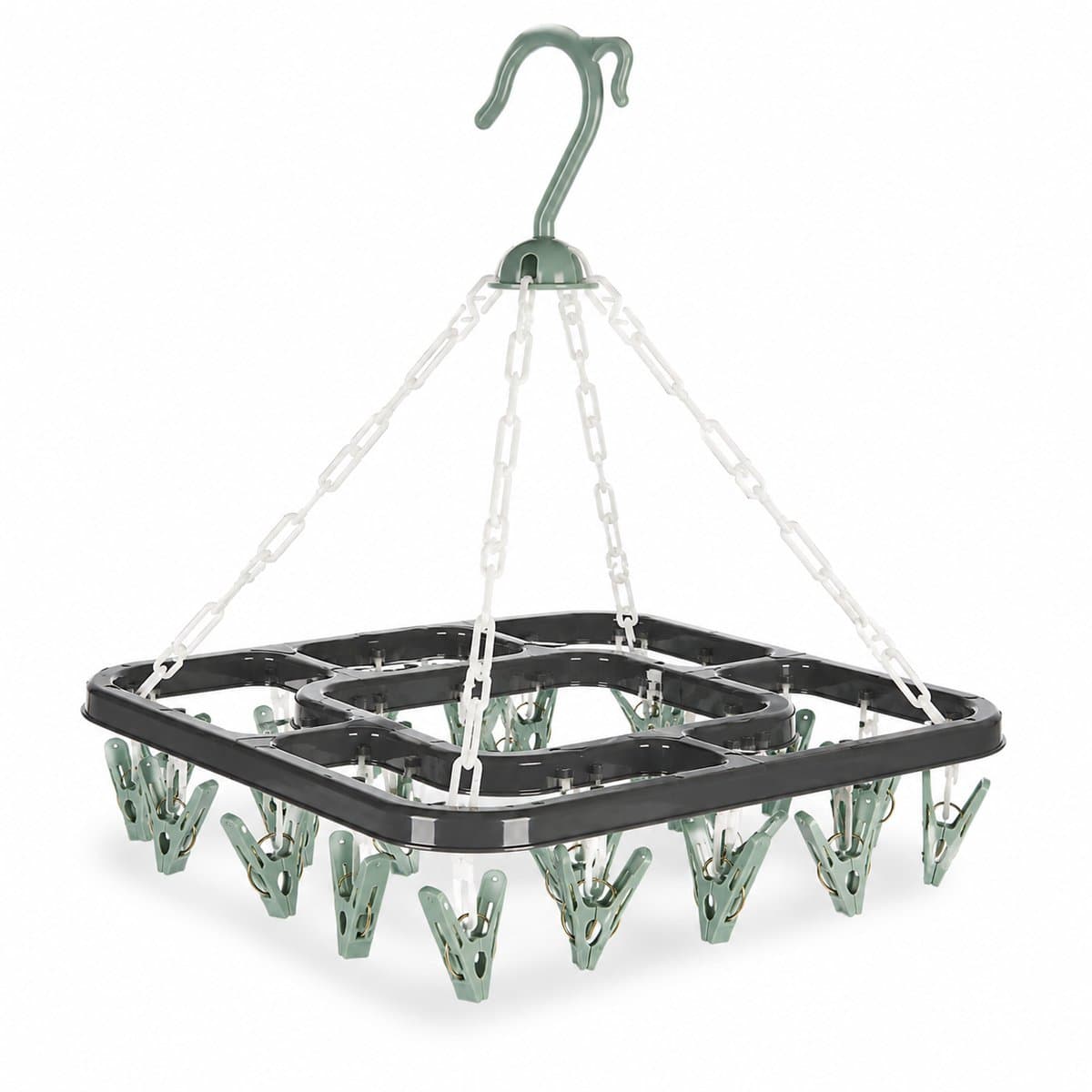 HEM Washanger Groen met 18 Knijpers – Opvouwbaar Droogrek – Ondergoedhanger – Sokhanger – Camping Wasrek – 24x31 cm – Inclusief HEM Microvezeldoekje — afbeelding 1