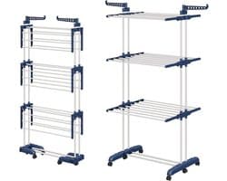 Vouwbaar wasrek met 6 uitschuifbare vleugels op 3 niveaus, ruimtebesparend en verstelbaar van 66-130 cm, ideaal voor binnen en buiten gebruik