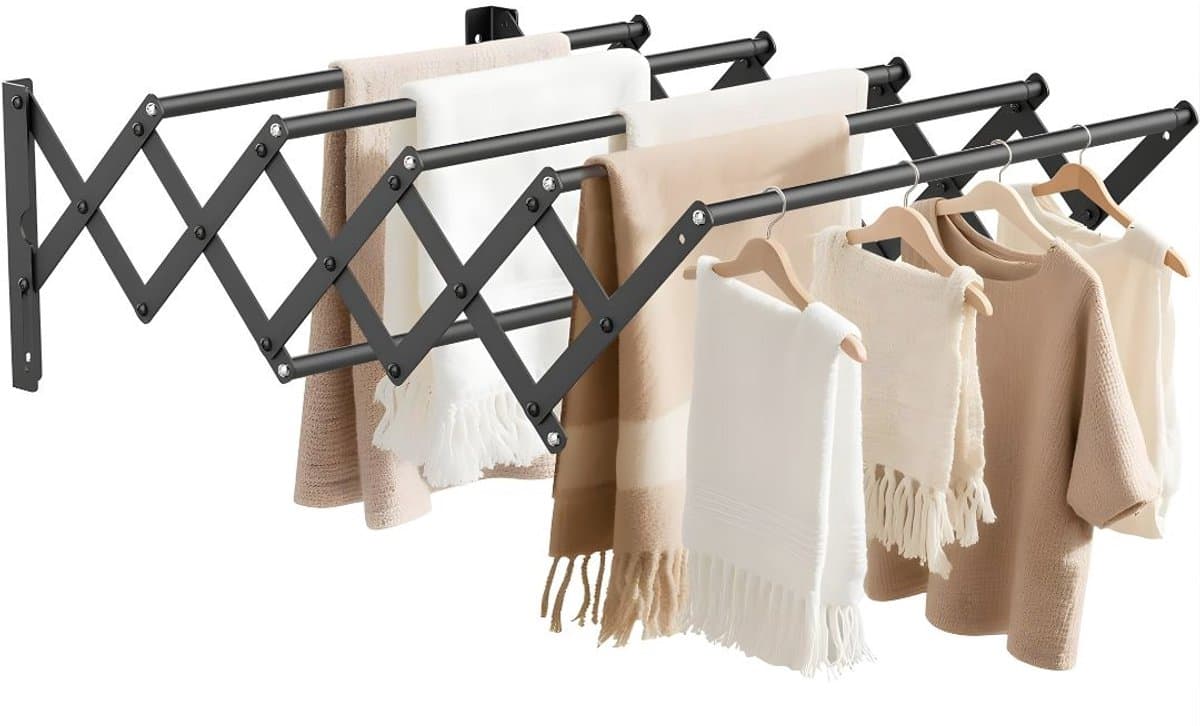 DnA® Wanddroogrek - Wanddroogrek Inklapbaar - Droogrek Muur - Wanddroogmolen - Zwart - 42cm x 18cm x 12cm — afbeelding 1
