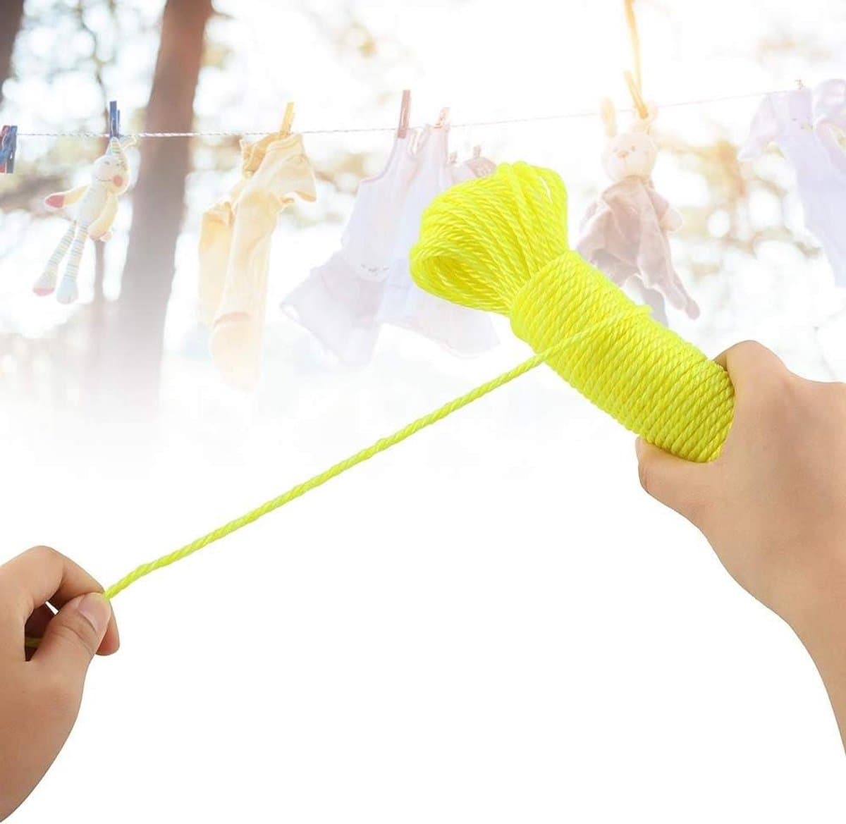 Nylon Waslijn - Touw Buiten - Kleding Drogen - Snijdbaar Lengte - 20 Meter - Fluorescerend Geel — afbeelding 1