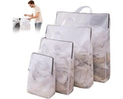 4 stuks-Waszakken - Vormvaste meshzakken - Handwaszakken - Geschikt voor ondergoed, truien en lakens - Wit - Maten: S 20*30*8 cm - M 30*40*8 cm - L 40*50*10 cm - XL 50*60*10 cm