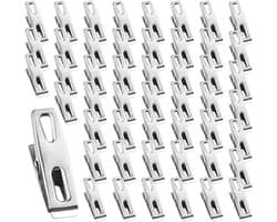 Wasknijpers - Handdoekclips - Kleding Droge Houden - Roestvrij Staal - 50 Stuks - Zilver