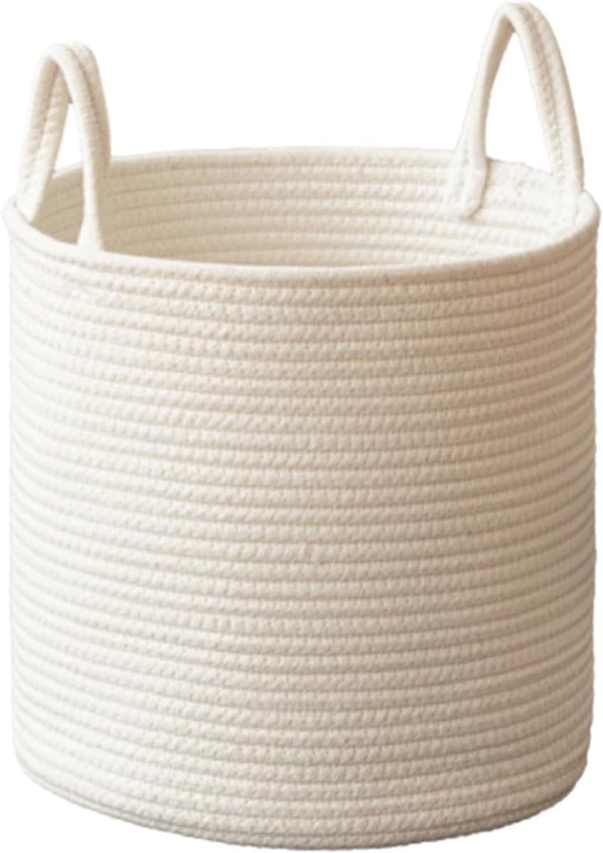 Beige katoenen touw opbergmand - geweven opbergmand - stijlvolle decoratieve mand voor in huis - met handvat - geschikt voor het opbergen van speelgoed, dekens, vuile was, kleine spullen en snacks (beige, groot formaat) — afbeelding 1