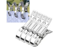 4 Stuks Metalen zwembadafdekkingsklem - Groot winddicht ontwerp - Strandlakenklem - Deken-/kledingklem - 14*2,3*9 cm - Geschikt voor het vastzetten van spullen in zwembaden, op ligstoelen, op cruiseschepen en in zonneweiden - Zilver.