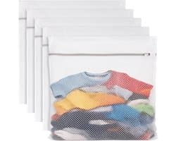 Set van 5 Grote Wasnetten 60 x 60 cm, Rits Waszakken voor Wasmachine, Bescherming voor Fijne Was, Sokken, Blouses en Truien, Wit