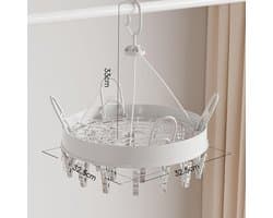 Opvouwbare Wasrek Met 24 Clips - Rond - Kunststof - Draagbaar - Voor Sokken - Handdoeken - Ondergoed En Babykleding - 32.5x32.5x33 cm