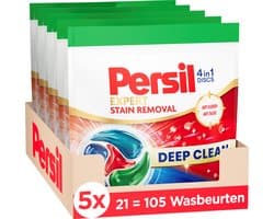 Persil Discs Stain - Wasmiddelcapsules - 4-in-1 Discs - Voor Alle Kleuren Was - Tegen Vlekken - Krachtige Vlekverwijdering - 5 x 21 Wasbeurten