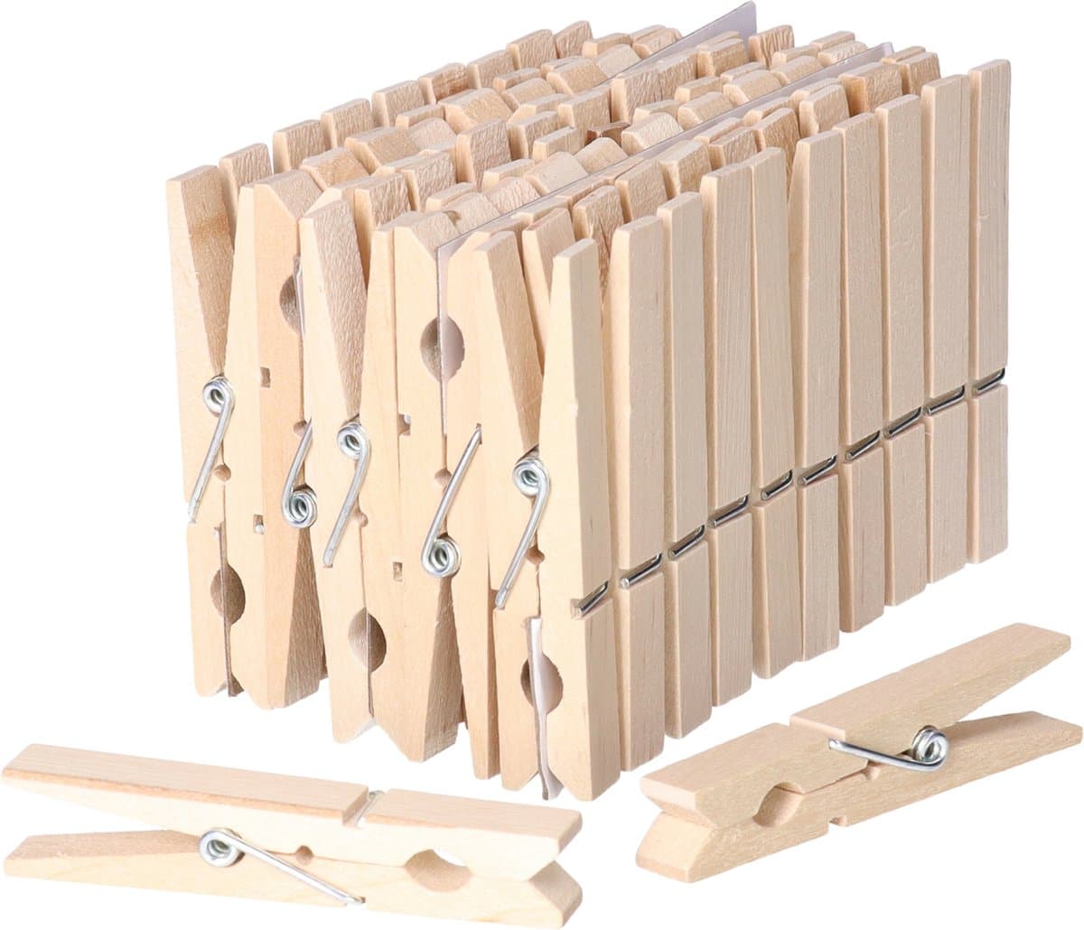 Wasknijpers - 100x stuks - natuurlijke houtkleur - stevig ontwerp - 8 cm — afbeelding 1