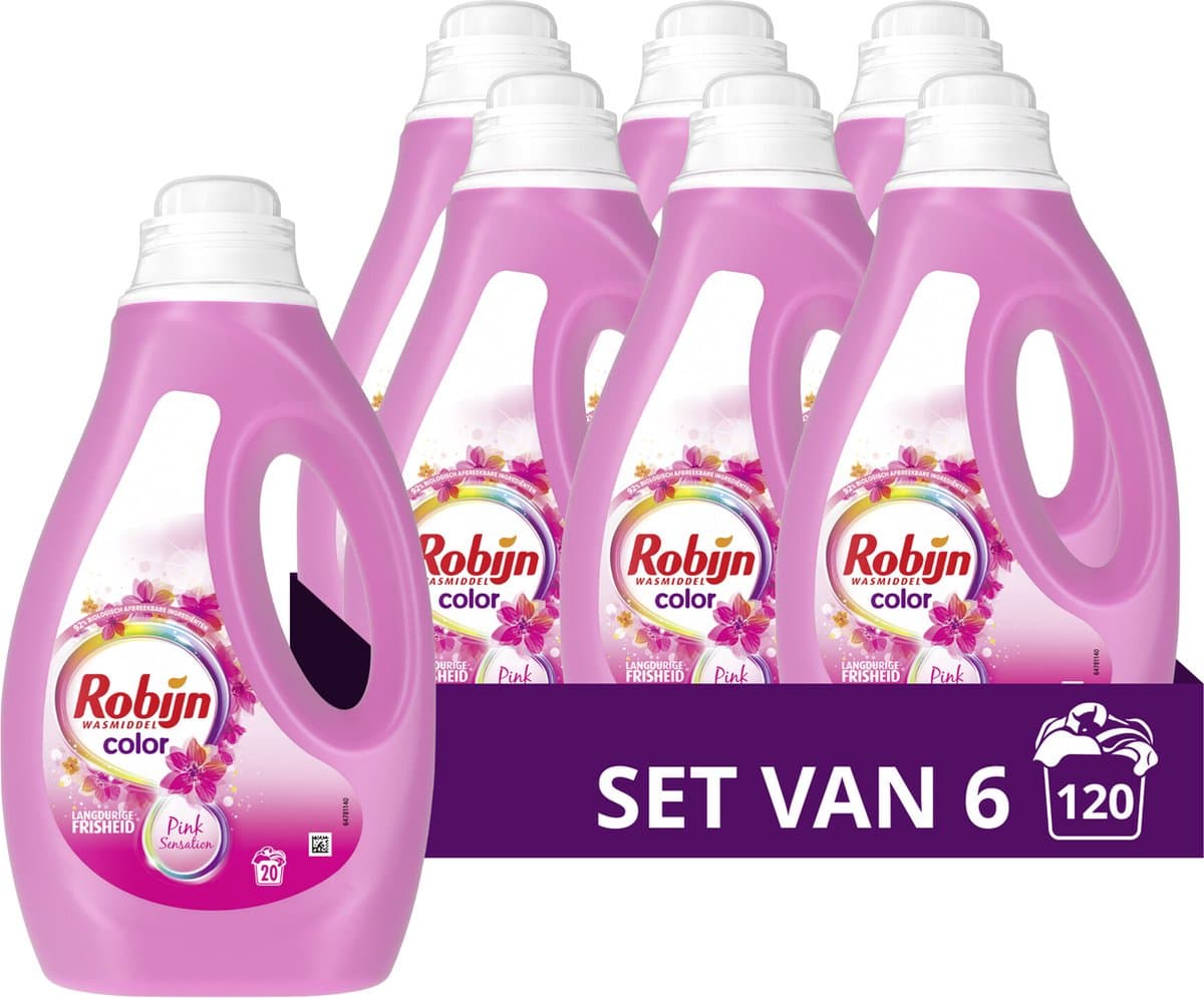 Robijn Vloeibaar Wasmiddel - Color Pink Sensation - 6 x 20 wasbeurten — afbeelding 1