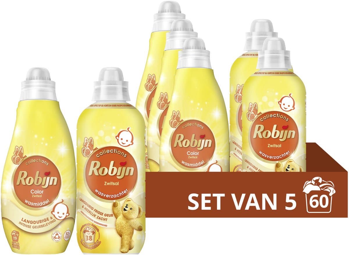 Robijn Perfect Match Wasmiddel en Wasverzachter Pakket - Zwitsal - 5 stuks - (60 Wasbeurten) - Voordeelverpakking — afbeelding 1